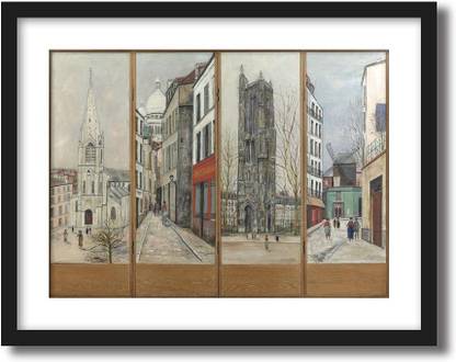 ArtCentral The Folding Screen, 1939 Painting By Maurice Utrillio (Without Glass) Black Frame With Border Art Print Digital Reprint 19 inch x 15 inch Painting