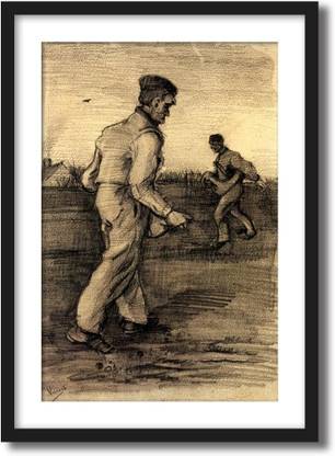 ArtCentral Sowers, 1882 Painting By Vincent Van Gogh (Without Glass) Black Frame With Border Art Print Digital Reprint 21 inch x 15 inch Painting