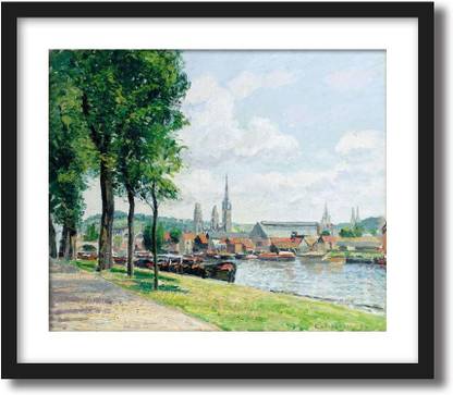 ArtCentral The Cours-la-Riene, The Notre-Dame Cathedral, Rouen, 1898 Painting By Camille Pissarro (Without Glass) Black Frame With Border Art Print Digital Reprint 19 inch x 15 inch Painting