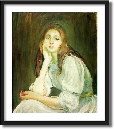 ArtCentral Julie Daydreaming - 1894 Painting By Berthe Morisot (Without Glass) Black Frame With Border Art Print Digital Reprint 19 inch x 15 inch Painting