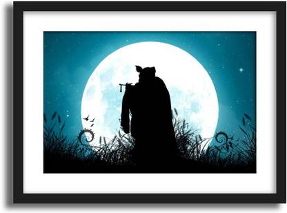 ArtCentral Spiritual Series Lord Krishna and Shree Radha Silhouette Art Painting (Without Glass) Black Frame With Border Art Print Digital Reprint 21 inch x 15 inch Painting