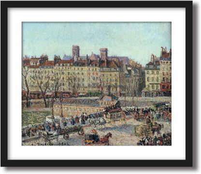 ArtCentral The Baths of Samaritaine, Afternoon, 1902 Painting By Camille Pissarro (Without Glass) Black Frame With Border Art Print Digital Reprint 19 inch x 15 inch Painting