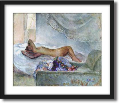 ArtCentral Reclining Nude, 1925-30 Painting By Henri Lebasque (Without Glass) Black Frame With Border Art Print Digital Reprint 15 inch x 19 inch Painting