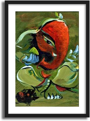 ArtCentral Spiritual Series Shree Ganesha Abstract Art. Painting (Without Glass) Black Frame With Border Art Print Digital Reprint 21 inch x 15 inch Painting