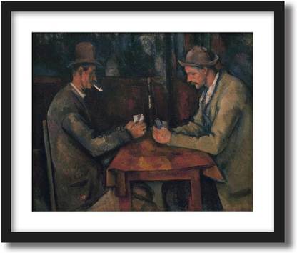 ArtCentral The Card Players, 1890-95 Painting By Paul Cezanne (Without Glass) Black Frame With Border Art Print Digital Reprint 19 inch x 15 inch Painting