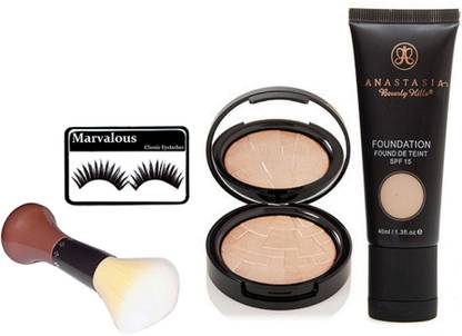 marvalous Eyelashes, Make Up Brush, Anastasia Foundation With Illuminator Compact (Multi Shade)