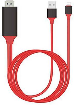 microware HDMI Cable 2 m 8 Pin Lightning To HDMI Cable HDTV Adapter for Apple iPhone and iPad Series HDMI Cable (Red)