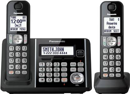 Panasonic KX-TG3752B Expandable Cordless Phone with Call Block and Answering Machine - 2 Handsets Cordless Landline Phone with Answering Machine