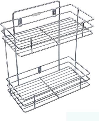 Bluwings Double Layer Wall Mounted Kitchen Rack Kitchen Accessories Organizer Stainless Steel Wall Shelf