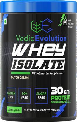 Vedic Evolution WHEY PROTEIN ISOLATE - 2.2 lbs,1 Kg (Flavour DUTCH CREAM), 100% Whey ISOLATE, 30 servings, 30g Protein in one serving  Whey Protein