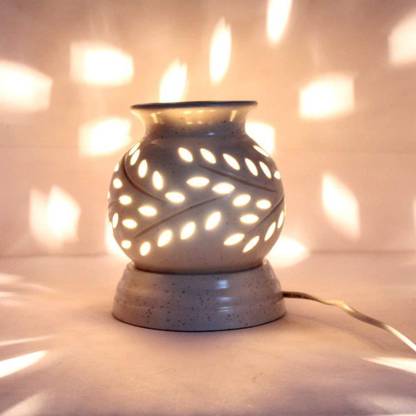 Bright Shop Ceramic Electric Diffuser Matki Shape with Floral Cutting Design Brown Color Diffuser Set Ceramic Electric Diffuser Matki Shape with Floral Cutting Design Brown Color
