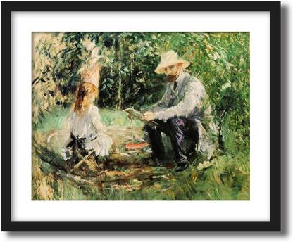 ArtCentral Eugene Manet and His Daughter in the Garden - 1883 Painting By Berthe Morisot (Without Glass) Black Frame With Border Art Print Digital Reprint 15 inch x 19 inch Painting