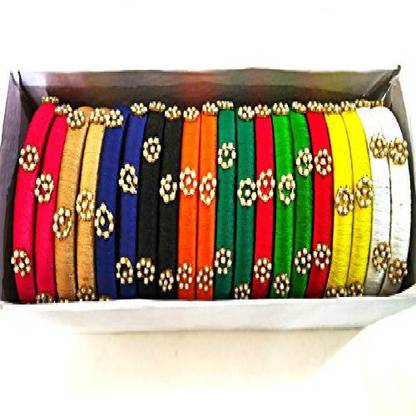 GOELX Silk thread bangles set multicolor pearl embellished 20 kada bangles set