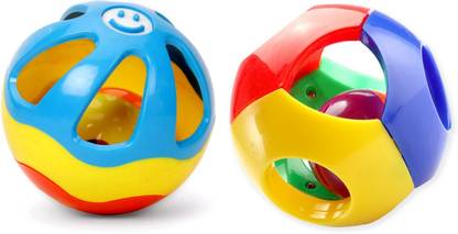 Rubik's Domino Musical Wobbly Balls for Infants Bright Multicolored Toy (Combo of 2 Rattles) Rattle