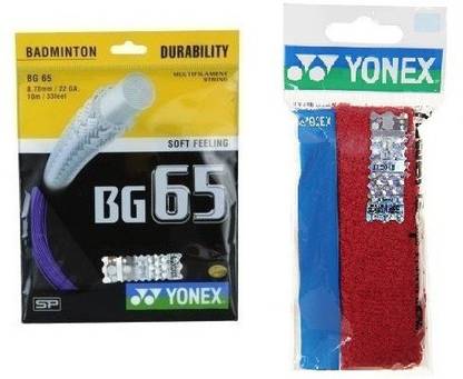 YONEX Combo of Two- One 'Bg -65' Badminton String + One Badminton grip (Color On Availability)- Badminton Kit