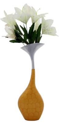 अल्निको Alluminium Yellow Flower Vase (Size: 19 inch) एल्युमीनियम वास