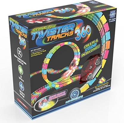 Mindscope Twister Tracks Trax 360 Loop 13' (feet) of Neon Glow in the Dark Track with One Light-Up (Pulse LED) Vehicles Sports C