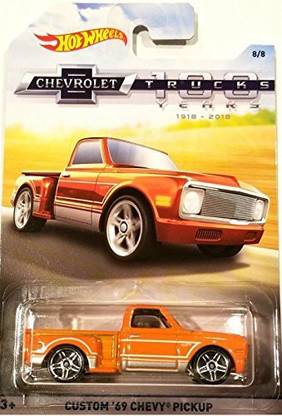 HOT WHEELS HOT WHEELS 100 YEARS CHEVROLET TRUCKS ORANGE CUSTOM '69 CHEVY PICKUP DIE-CAST