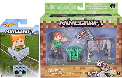 AYB Products Minecraft Hot Wheels & Action Figure exclusive Alex character card MineCart & Skeleton Horse Game Character Figure Toy Collectib