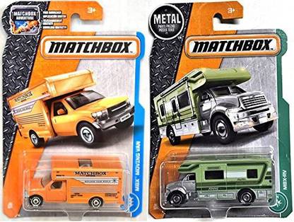 AYB Products Matchbox RV #82 Green Road Traveler / Camper & 2017 MBX Adventure City Moving Van #28 Orange in PROTECTIVE CASES