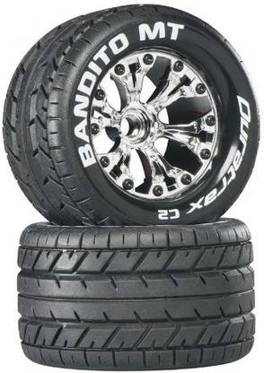 Duratrax Duratrax Bandito MT 2.8" RC Monster Truck Tires with Foam Inserts, C2 Soft Compound, Mounted on Front Chrome Wheels (Set of 2)