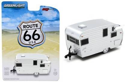 Greenlight NEW 1:64 GREENLIGHT COLLECTION - CHROME ROUTE 66 SHASTA AIRFLYTE TRAILER Diecast Model Car By