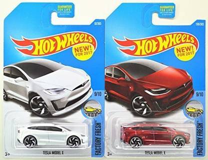 HOT WHEELS 2017 Factory Fresh 9/10 - Tesla Model X (White & Red) - Set of 2!