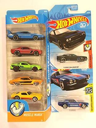 Generic Hot Wheels 2018 Muscle Mania 5-Pack & BONUS: 2018 Hot Wheels HW Legends of Speed '70 Camaro & Hot Wheels 2018 50th Anniversary Muscle Mania '15 Dodge Challenger SRT