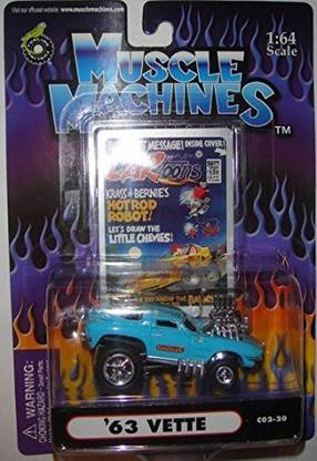 Funline MUSCLE MACHINES 1:64 SCALE TEAL/BLUE CARTOONS SERIES '63 VETTE #C02-20 DIE-CAST, 1963 MUSCLE MACHINES CORVETTE