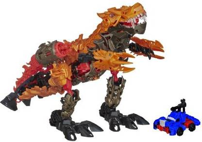 TRANSFORMERS Age of Extinction Construct Bots Dinofire Grimlock and Optimus Prime Set