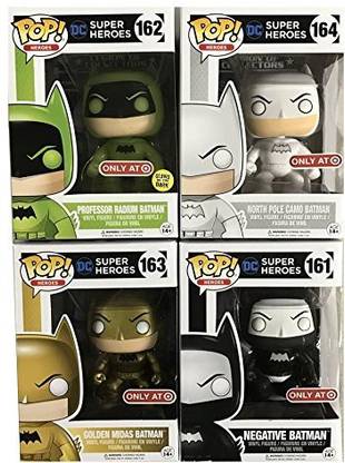 BATMAN Funko Pop! Dc Heroes Set Of Four Negative #161 Professor Radium #162 Golden Midas #163 North Pole Camo #164