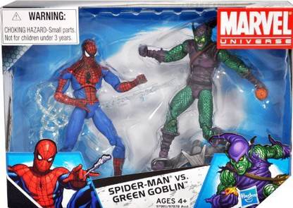 MARVEL Universe Year 2009 Exclusive 2 Pack 4 Inch Tall Action Figure Set - Spider-Man With Web String Vs. Green Goblin With Glider And Pumpkin Bomb