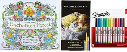 Sharpie Enchanted Forest Colouring Book + Colored Pencils + Markers 25CF; GIFT SET