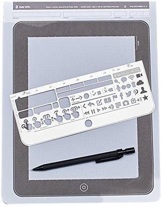 Generic Set of 3 Creative Stainless Steel Draft Drawing Sketch Stencil Paper Kit for iPad UI Design Template (Stencil Kit + Sketch Pad +