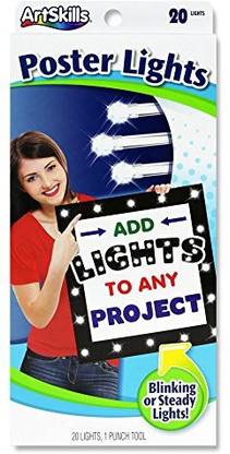 Artskills Poster Lights, Arts And Crafts Supplies, One String Of 20 Led Lights, Steady Or Flashing, One Hole Punch Tool, Reusable