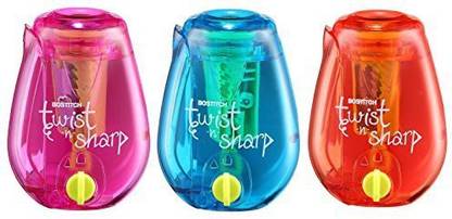 Bostitch Office Bostitch Twist-N-Sharp Pencil Sharpener, 3-Pack, Assorted Colors (PS1-ADJ) (Includes ALL 3 colors: Purple, Coral, and Blue)