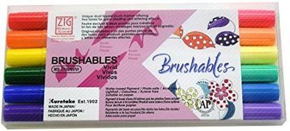 Generic Kuretake ZIG Brushable Brush tip pen, dual tip (two tone) brush marker, 6 Vivid colors (Vivid)