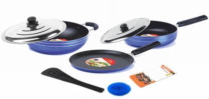 ORANGE INDUCTION BASED NON STICK GIFT SET FOR FESTIVAL/GANPATI/NAVRATRI/DIWALI OF 4 PIECES, DOSA TAWA(275 MM), FRY PAN(240 MM), DEEP KADAI(2 LTR) WITH SS LID,NYLON SPATULA Induction Bottom Non-Stick Coated Cookware Set