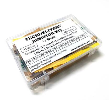 TECHDELIVERS Resistor Box - 41 values 410 pieces 5% 0.25W High Quality Resistors Electronic Components Electronic Hobby Kit
