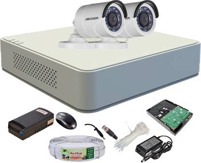 HIKVISION HIKVISION 4CH DVR DS-7A04HGHI-F1/N OR DS-7A04HGHI-F1/ECO 1PCS BULLET CAMERA 720P DS-2CE1ACOT-IRP OR DS-2CE1ACOT-IRP/ECO 02 PCS 90 METAR CABLE 1TB SATA HDD COMBO KIT Security Camera