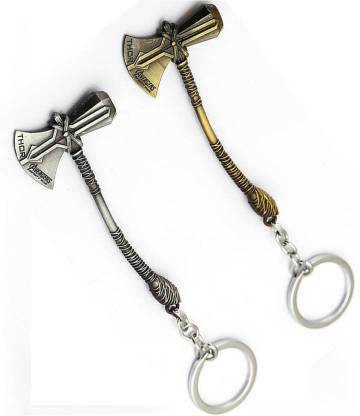 GENCLIQ Thor New Hammer- Marvel Avengers Infinity War Thor Axe-Hammer Stormbreaker Metal Keychain & Keyring Key Chain (pack of 2 gold/silver) Key Chain