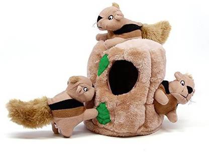 outward hound Hide A Squirrel Fun Hide And Seek Interactive Puzzle Plush Dog Toy By, 4 Piece, Junior Cotton Squeaky Toy For Dog