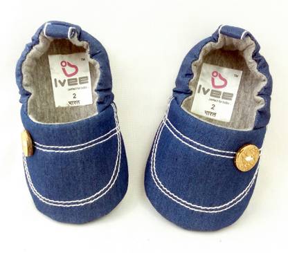 IVEE Denim Blue Slip on Booties with Stitch Detailing and Button for 3to6 months baby Booties