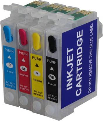 verena Refillable Ink Cartridge Compatible For Epson T13 Printer - Combo Value Pack Multi Color Ink (Cyan, Magenta, Yellow, Black) Tri-Color Ink Cartridge