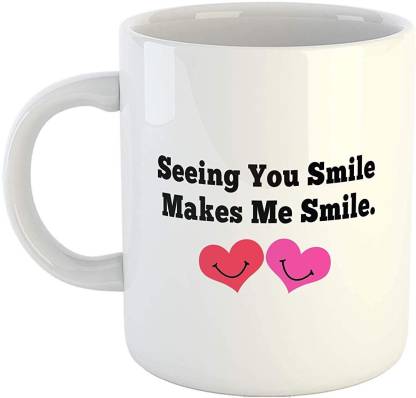 iKraft Cute CoffeeMug - Seeing You Smile Makes Me Smile - Love Quotes Printed 11oz Tea Cup for Your Beloved Ones Ceramic Coffee Mug