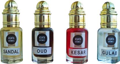 ASHTAAROMAS Combo of Sandal, Oud, Keshar and Gulab Attar (12 ML Each) Herbal Attar