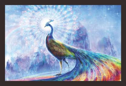 Mad Masters The-peacock spectrum 1 Piece wooden framed painting |Wall Art | Home Décor | Painting Art | Unique Design | Attractive Frames Digital Reprint 12 inch x 18 inch Painting