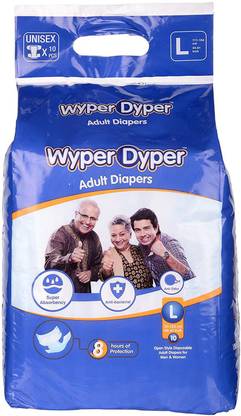 Wyper Dyper Open Style Adult Diapers with 8 Hrs of Protection, For Men and Women, Large, Pack Qty-10 Counts Adult Diapers - L