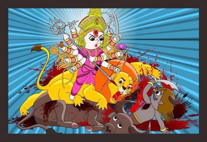 Mad Masters Maa Durga in Abstract art 1 Piece wooden framed painting |Wall Art | Home Décor | Painting Art | Unique Design | Attractive Frames Digital Reprint 12 inch x 18 inch Painting