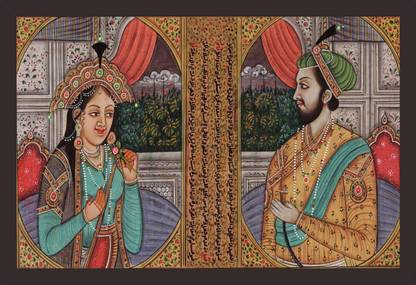 Mad Masters Mughal Miniature Painting Shah Jahan 1 Piece wooden framed painting |Wall Art | Home Décor | Painting Art | Unique Design | Attractive Frames Digital Reprint 12 inch x 18 inch Painting